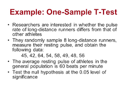 A union for university professors wanted to establish that the average monthly salary of an assistance professor is less than 45,000 dollars. Example One Sample T Test Researchers Are Interested In Whether The Pulse Rate Of Long Distance Runners Differs From That Of Other Athletes They Randomly Ppt Download