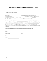 Free Medical School Letter Of Recommendation Template With