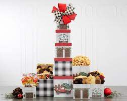 holiday gift tower at gift baskets