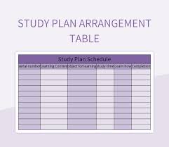 study plan arrangement table excel