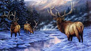 elk painting snowy day