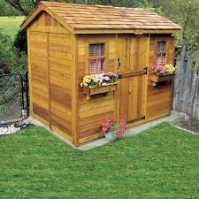 stained traditional garden shed