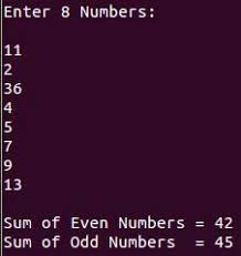 find sum of even numbers in array c