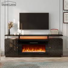 Boyel Living Black Tv Stand Fits Tvs Up To 70 In With Two Doors And 36 Inch Electric Fireplace Black L36