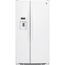 We have a ge refrigerator which has bottom freezer and split upper refrigerator doors. Ge 25 3 Cu Ft Side By Side Refrigerator In White Gss25gghww The Home Depot