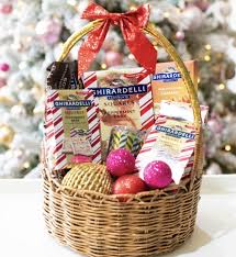holiday gift basket with ghirardelli