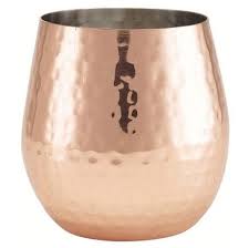 copper stemless wine glass hammered