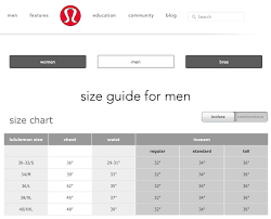 Sizing Chart For Men From Lululemon In 2019 Size Chart
