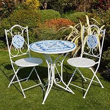Pair with compatible bistro chairs for a complete, elegant dining experience. Bfw White And Blue Mosaic Bistro Set With Table And 2 Chairs Amazon De Garden