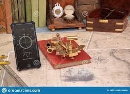 Old And Modern Navigation Nautical Chart Sextant And