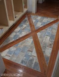 wood floor with tile inlay