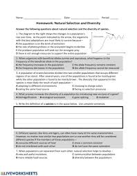 Whereby organisms with the best genetic adaptations will survive and reproduce. Natural Selection And Diversity Worksheet