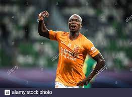 Ivorian football player Jean Evrard Kouassi of Wuhan Zall F.C. celebrates  after scoring a goal during the ninth-round match of 2020 Chinese Super  League (CSL) against Beijing Sinobo Guoan F.C., Suzhou city,