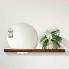 Round Walnut Wall Mirror With Practical