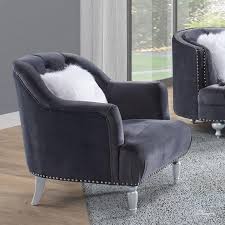 Lori Grey Velvet Tuxedo Arm Chair By