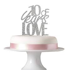 With numbers, candles and balloons. 10 Years Of Love Cake Topper For 10th Anniversary Ckae Party Decorations Acrylic Silver Succris Buy Online In Sweden At Sweden Desertcart Com Productid 67034809