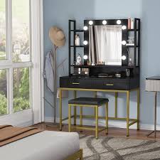 vanity table with lighted mirror