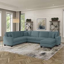 Bush Furniture Stockton U Shaped Sectional Couch With Reversible Chaise Lounge 128w Turkish Blue Herringbone