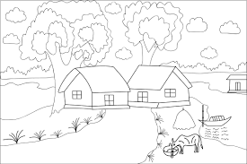 easy landscape village scenery drawing