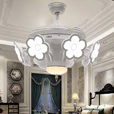 Rs Lighting Nordic Creative Ceiling Fan With 6 Light Chandelier Led Plum Chandelier With Retractable Blade Ceiling Fan For Indoor Living Bedroom 42 Inch White Wantitall