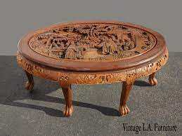 Highly Carved Rustic Oval Coffee Table