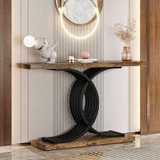 Tribesigns Catalin 40 In Brown Rectangle Wood Console Table Modern Sofa Table With Geometric Frame