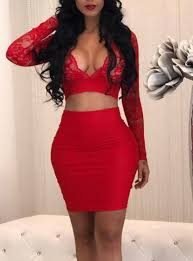 Kizzed? is rocking out in miami! Women S Bodycon 2 Piece Dress Crop Top And Mini Skirt Set Red