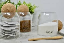 Set Of 3 Tea Coffee Sugar Glass Storage