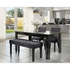 Find extendable tables for easy entertaining right here on houzz, including expandable dining room tables in a number of sizes and finishes. Extendable Dining Table In Black High Gloss With 2 Grey Velvet Chairs 1 Bench Vivienne Kaylee Furniture123
