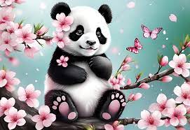 cherry blossom background baby panda