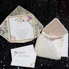 Cream Lasercut Floral And Rose Gold Glitter Wedding Invitation