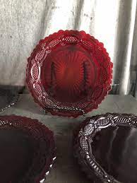 Ruby Red Glass Plates 4 Dessert