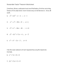 Remainder Factor Theorem Worksheet 1 7
