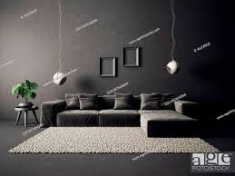 modern living room with grey sofa and