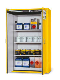 asecos fire rated hazardous materials cabinet g 1201 with 3 shelves and wing doors yellow
