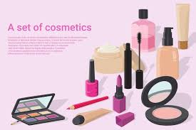 a poster of various cosmetics on a pink