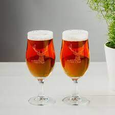 2 Stag Engraved Craft Beer Glasses