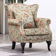 Searching for a grey armchair to go with your living room look? Warmiehhomy Occasional Wing Back Armchair Soft Sanded Fabric Floral Pattern Fireside Accent Chair With Solid Wood Legs For Living Room Bedroom Amazon Co Uk Home Kitchen