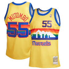 Denver nuggets 55 dikembe mutombo basketball jersey rainbow throwback. Idu2dwmzol9gtm