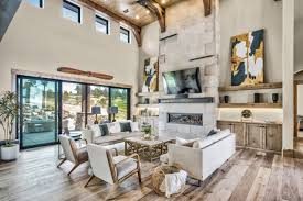 Modern Fireplace High Ceiling Living