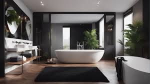 white bathroom with a black wall