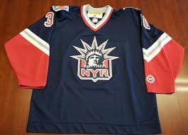 There were two forms, one in navy and one in white that is very hard to find today. Henrik Lundqvist 30 New York Rangers Lady Liberty Blue Vintage Double The Jersey Barn