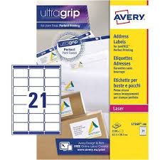 70gsm white paper with permanent adhesive. Avery L7160 100 Address Labels Self Adhesive 63 5 X 38 1 Mm White 100 Sheets Of 21 Labels Viking Direct Uk