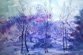 Watercolor Painting Forest Winter ...