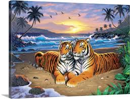 Beach Tigers Wall Art Canvas Prints
