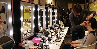 makeup stations with lights and