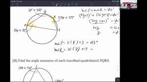 Inscribed angle r central angle o intercepted arc q p inscribed angles then write a conjecture that summarizes the data. Geometry Lesson 15 2 Angles In Inscribed Quadrilaterals Youtube