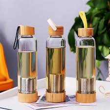 Bamboo Top Tea Glass Bottle Tea Infuser