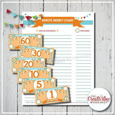 Printable Childrens Screen Time Reward Money And Chart Orange Theme Minute Money Instant Download