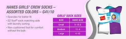 Hanes Girls 10 Pack Crew Socks